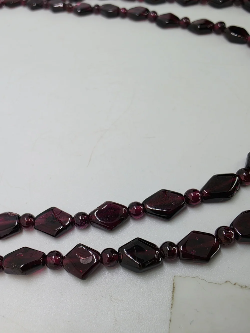 Antique Vintage Art Deco Czech Garnet Rhombus Glass Flapper Necklace 36